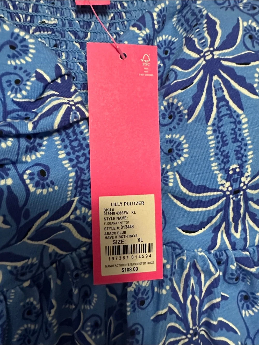 Lilly Pulitzer Royal Blue Printed Puff-Sleeve Top